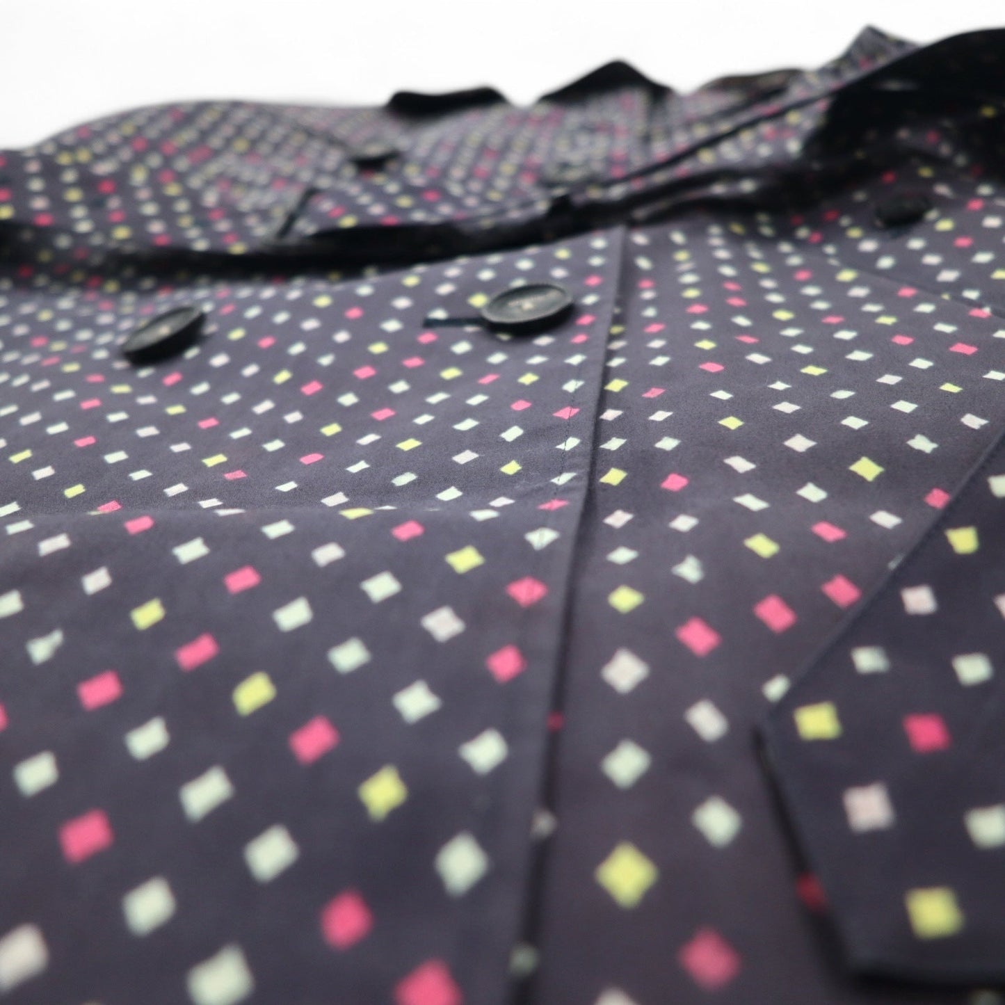 Paul Smith BLACK Rubberized Trench Coat, Size L, Navy, All-Over Dot Pattern, Double-Breasted, Belted, Waterproof