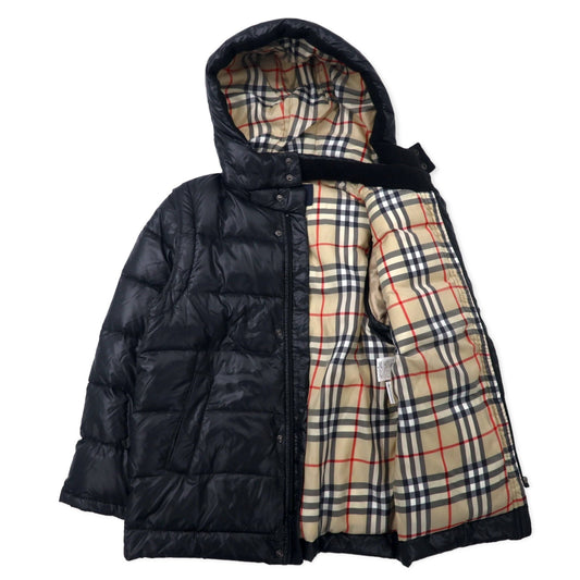 BURBERRY 2-Way Down Jacket/Vest, Size S, Black Nylon, Detachable Hood, Detachable Sleeves, Embroidered Logo, Nova Check Lining