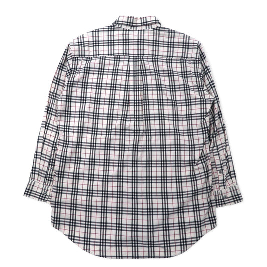 BURBERRY Nova Check Button-Down Shirt, Size M, White, Cotton, Stretch, with One-Point Logo Embroidery