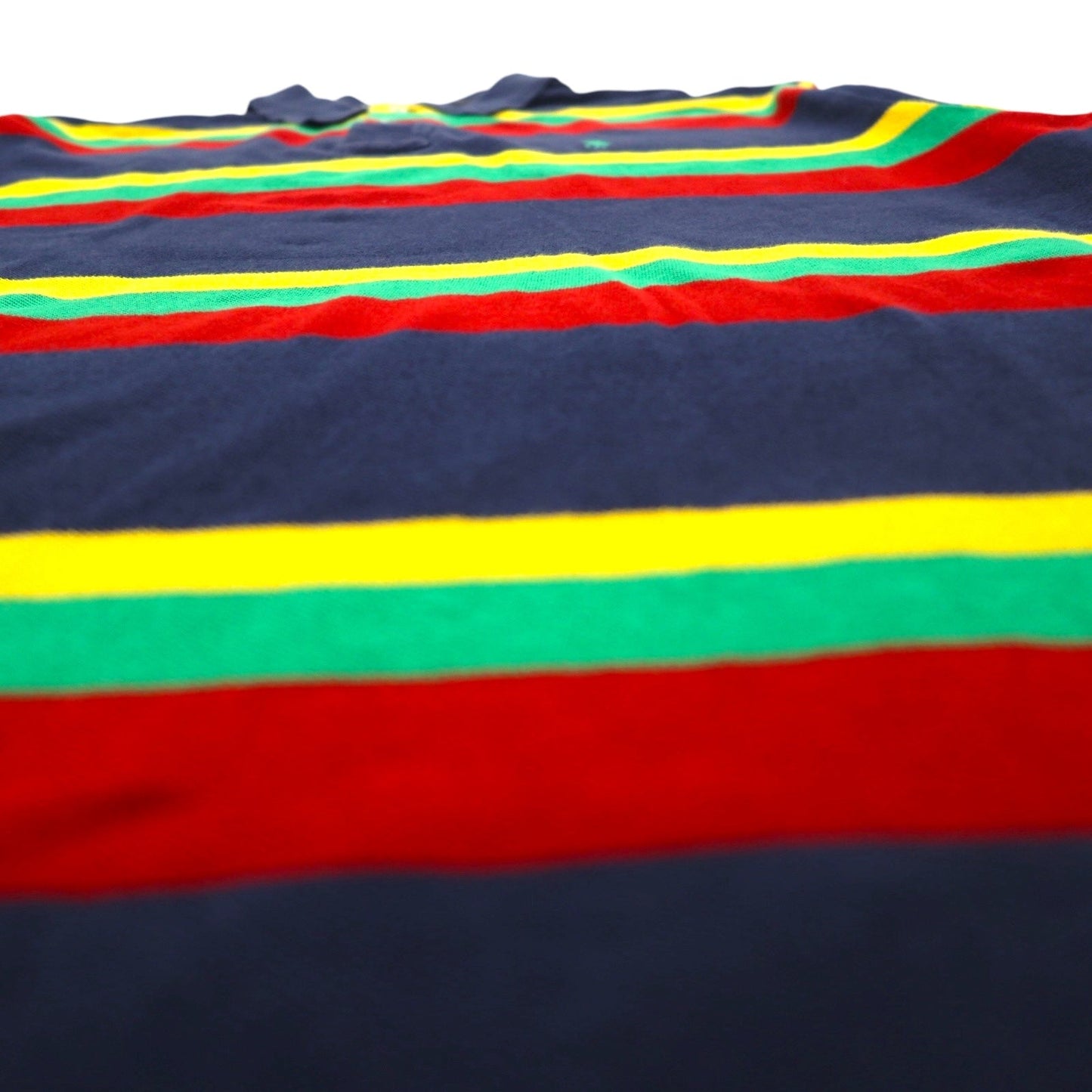 Polo by Ralph Lauren 90s Multi-Border Polo Shirt, Size L, Navy, Rasta Colors, Pique, Small Pony Embroidery