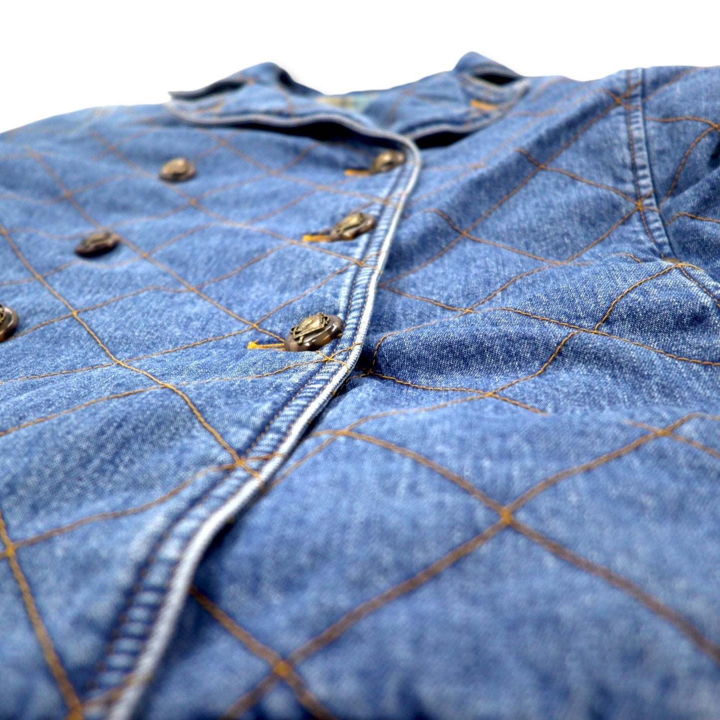 LAUREN JEANS CO. 90年代 ダブルブレスト キルティング デニムジャケット Pコート XL インディゴ ブルー 中綿 裏地チェック