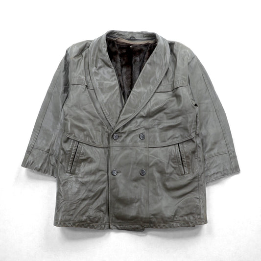 90s Vintage ダブルブレスト ギャングコート ラムレザージャケット XL ライナー ファー着脱式