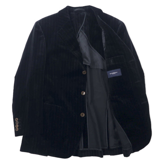 BURBERRY Velour 3B Tailored Jacket, Size 165, Black Striped Cotton, Made in Japan