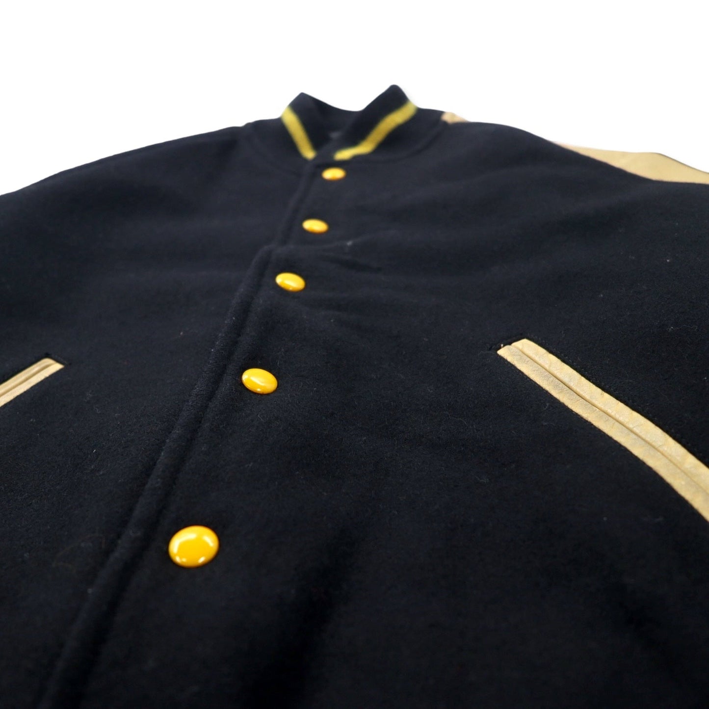 VAN -JAC- Leather-trimmed Stadium Jacket, Size M, Black/Beige, Ribbed, Wool, Cowhide