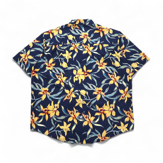 90年代 CROSSINGS ボタンダウン 花柄 アロハシャツ XL ネイビー コットン 総柄 未使用品