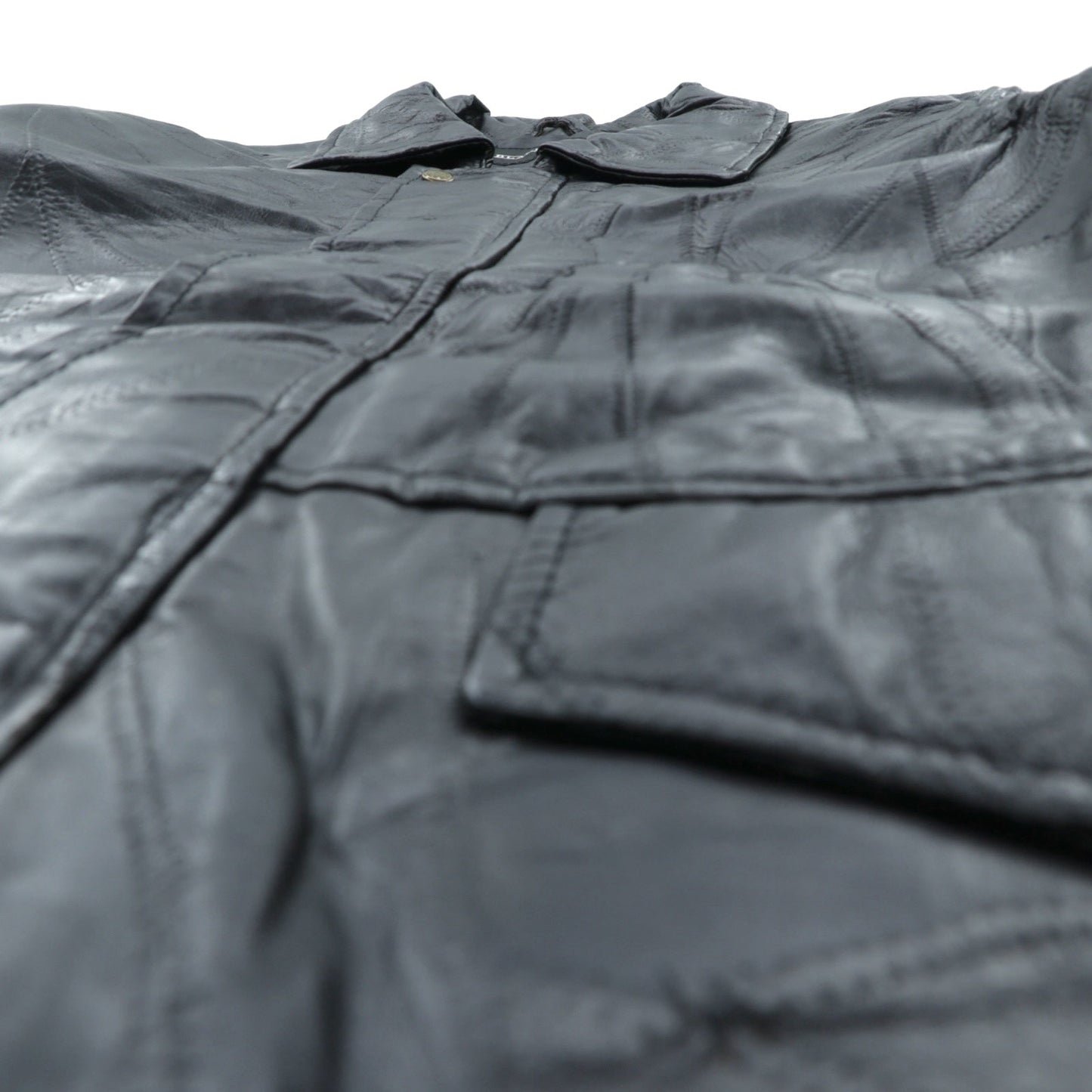 BLACK LEDER ラムレザー ツギハギ パッチワーク ハーフコート L ブラック 比翼 ジップアップ