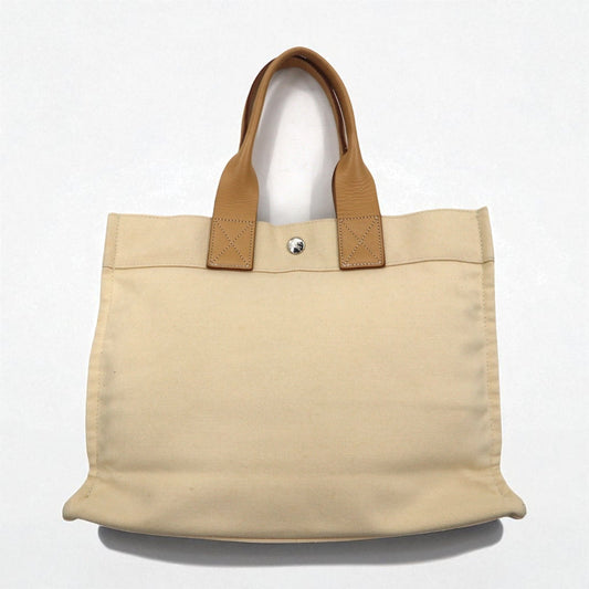 BURBERRY BLUE LABEL Leather Handle Canvas Tote Bag, Cream, Cowhide Leather, Made in Japan
