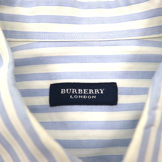 BURBERRY Wide Collar Striped Dress Shirt, XL, Blue and White, Cotton
