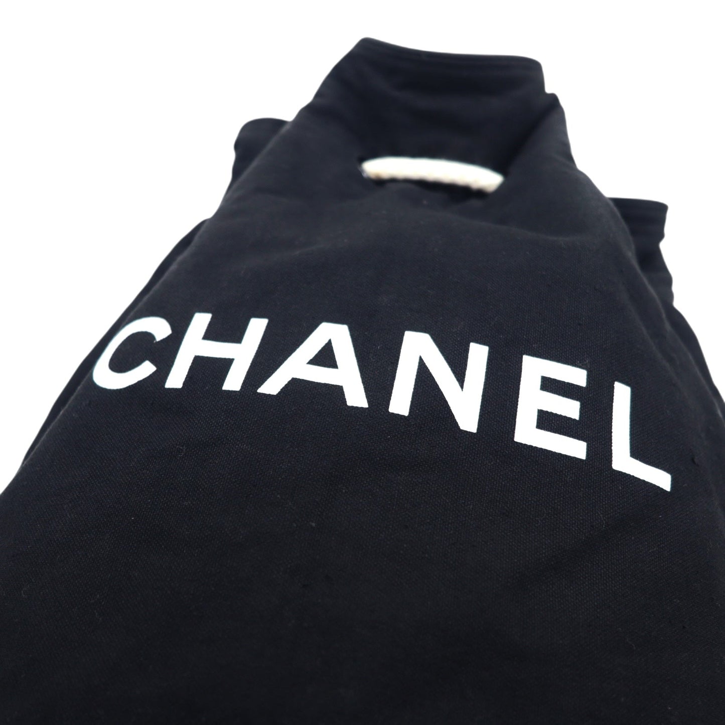 CHANEL Drawstring Pool Bag, One-Shoulder Bag, Black Canvas with Logo Print, Novelty