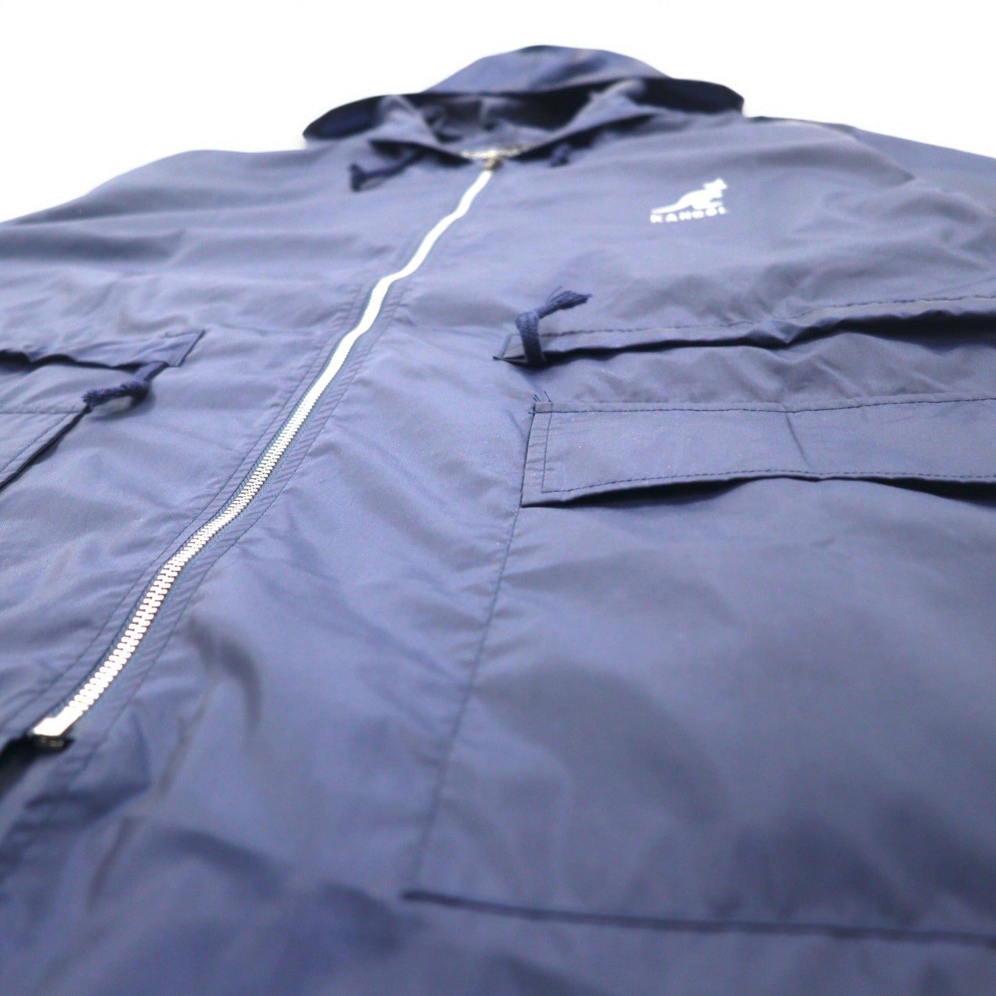 KANGOL Rain Jacket, Free Navy, Water-Repellent Nylon, Back Logo Print, Drawcord, Made in Japan