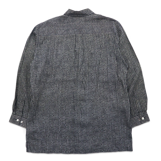 BLACK PIA 90s Linen Striped Shirt, Size L, Gray/Black, Flap Pocket, Made in Japan