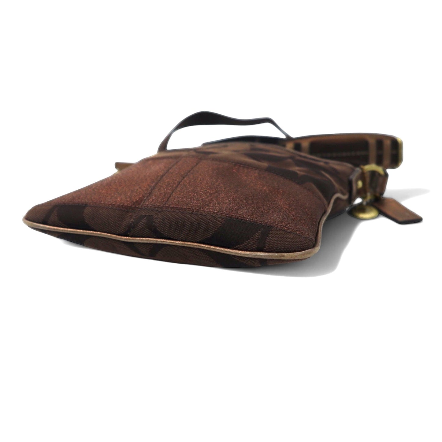 COACH Signature Stripe Swing Pack Shoulder Bag in Brown Canvas and Leather (40758)