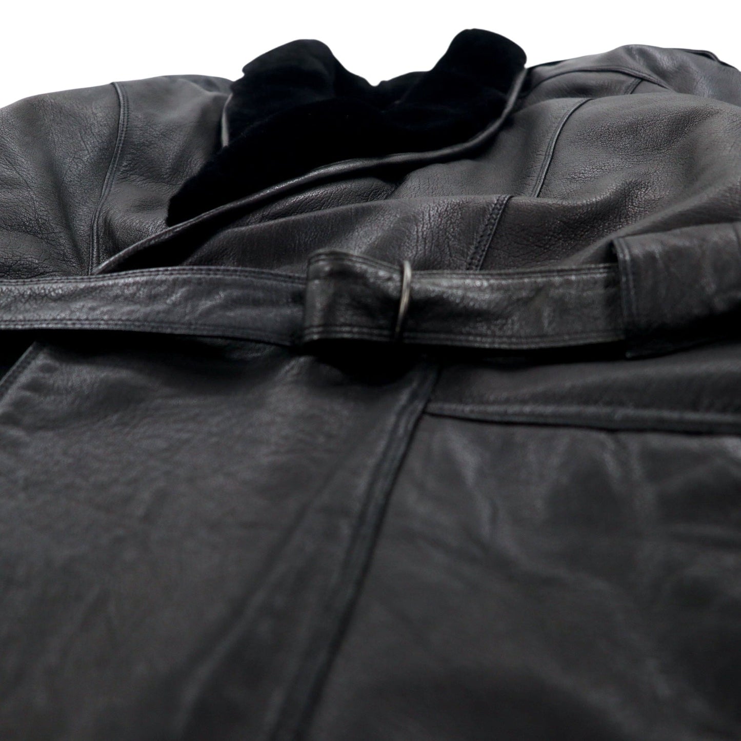 90s Pelle Pelle Marc Buchanan Pelle Pelle Leather Shawl Collar Gangster Coat, Size M, Black, Cowhide, Fur Collar, Epaulettes, Belt Included