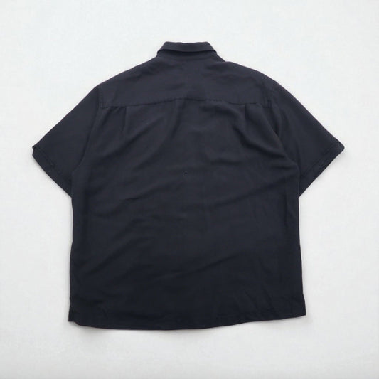 CUBAVERA ラインデザイン キューバシャツ XL ブラック レーヨン ポリエステル