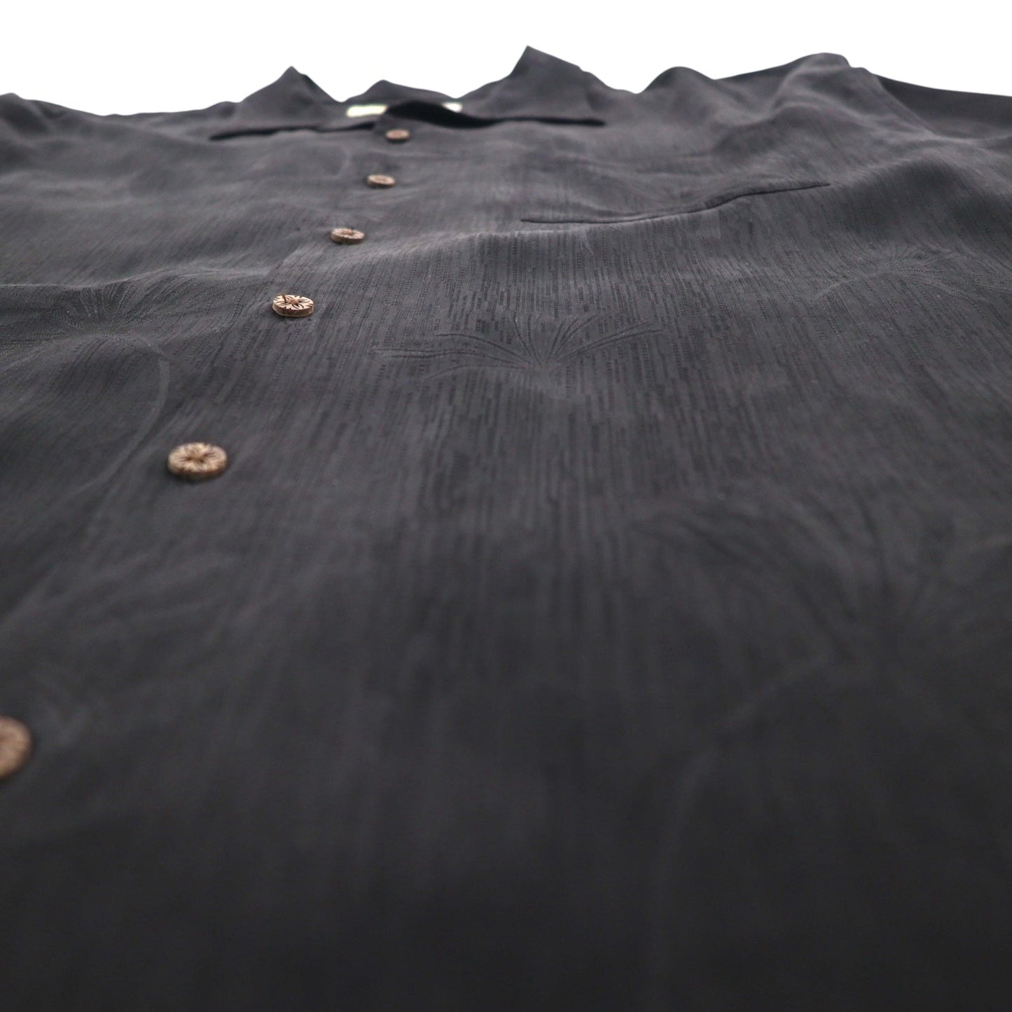 TOMMY BAHAMA Silk Open-Collar Aloha Shirt, XL, Black, Boxy Silhouette, Back Logo, Cocktail Embroidery
