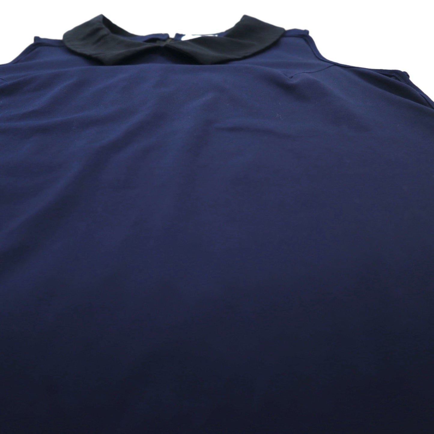 MIHARA YASUHIRO Collared Sleeveless Blouse, Size L, Navy, Cotton Stretch, Made in Japan