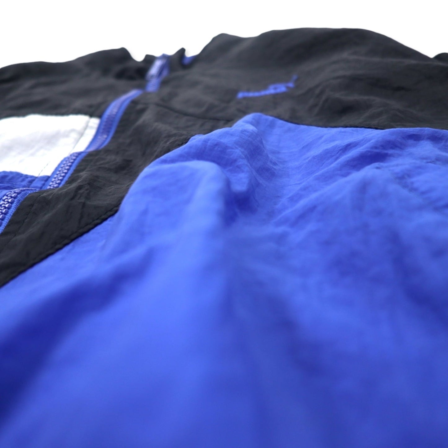PUMA 90s Nylon Jacket, Size Small, Blue, Crazy Pattern, Color Block, One-Point Logo Embroidery