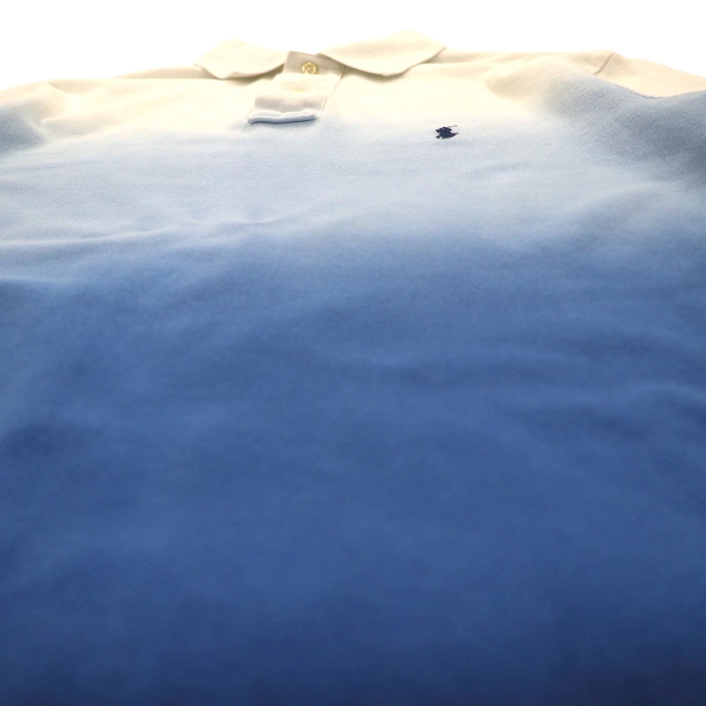 POLO RALPH LAUREN Gradient Color Polo Shirt, Size M, White and Blue Cotton with Small Pony Embroidery