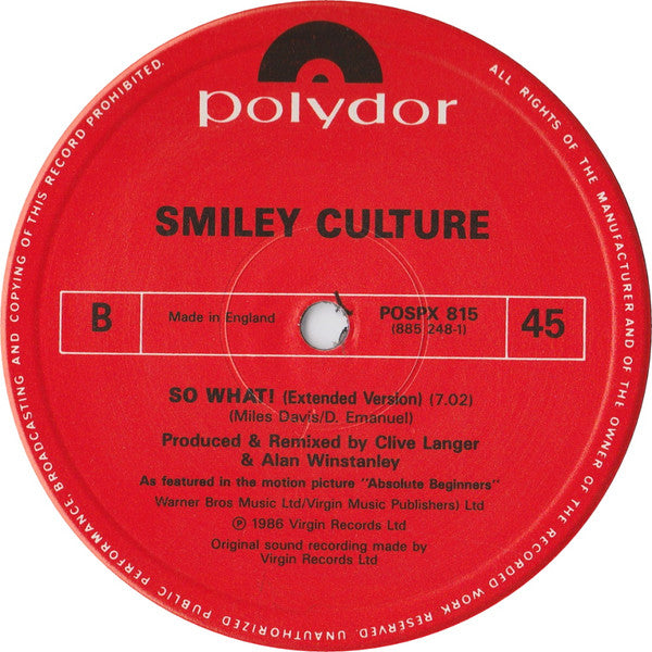 Smiley Culture - Schooltime Chronicle (Vinyl, 12", 45 RPM, Single) Very Good Plus (VG+) / Very Good Plus (VG+)