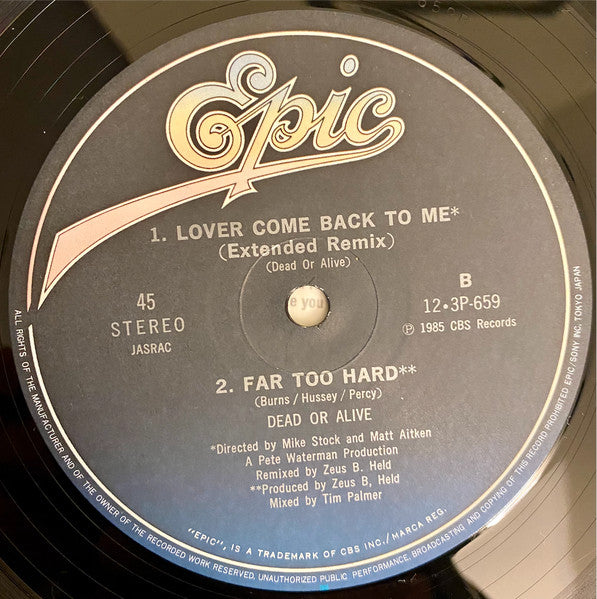 Dead Or Alive - Lover Come Back To Me (Extended Version) (Vinyl, 12", 45 RPM, Maxi-Single) Good Plus (G+) / Very Good (VG)