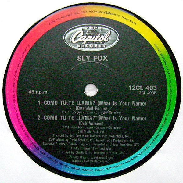 Sly Fox - Let's Go All The Way (Vinyl, 12", 45 RPM, Single) Very Good (VG) / Very Good Plus (VG+)