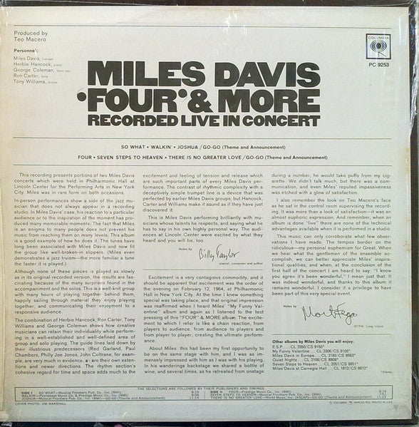 Miles Davis - 'Four' & More - Recorded Live In Concert (Vinyl, LP, ...