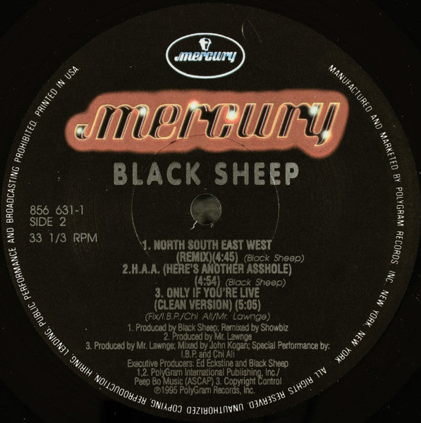 Black Sheep - North South East West (Vinyl, 12", 33 ⅓ RPM, Single) Good Plus (G+) / Very Good (VG)