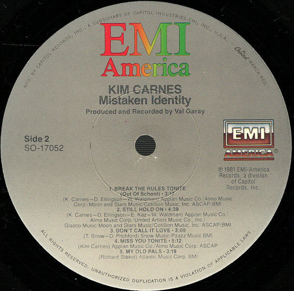 Kim Carnes - Mistaken Identity (Vinyl, LP, Album, Stereo) Very Good Plus (VG+) / Very Good Plus (VG+)