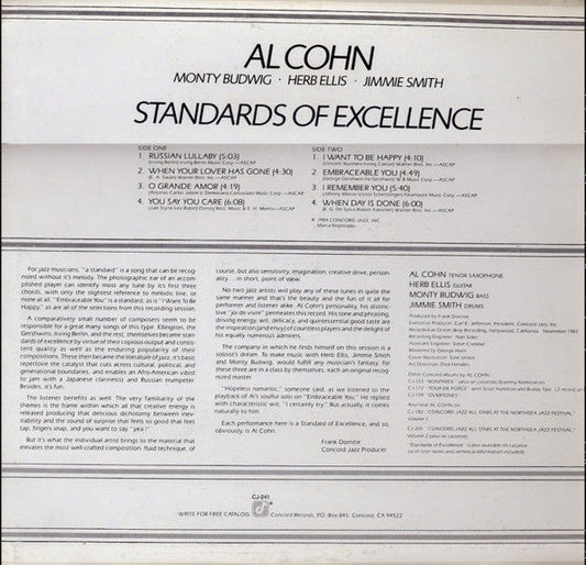 Al Cohn - Standards Of Excellence (Vinyl, LP) Near Mint (NM or M-) / Very Good Plus (VG+)