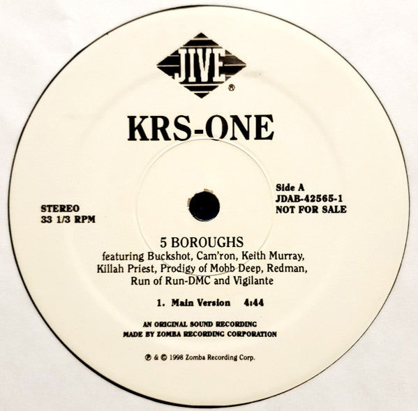 KRS-One - 5 Boroughs (Vinyl, 12", 33 ⅓ RPM, Single) Very Good (VG) / Very Good (VG)