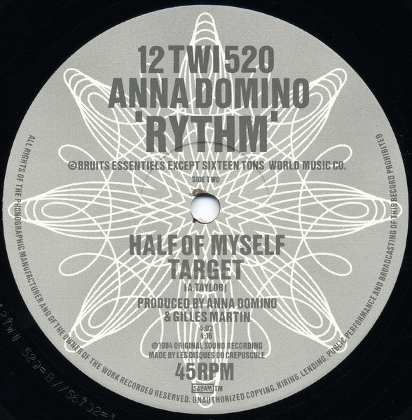 Anna Domino - 'Rythm' (Vinyl, 12", 45 RPM, Stereo) Very Good Plus (VG+) / Very Good (VG)