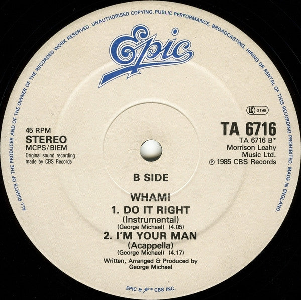 Wham! - I'm Your Man (Vinyl, 12", 45 RPM, Single)