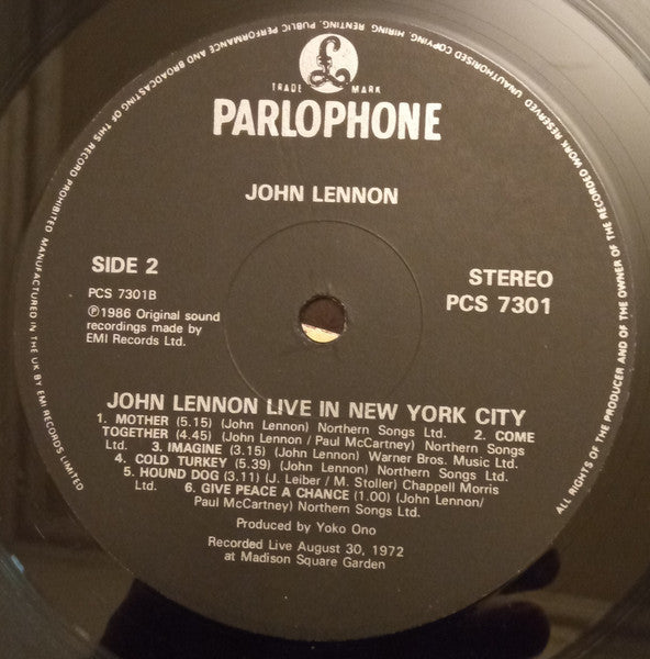John Lennon - Live In New York City (Vinyl, LP, Album, Stereo) Very Good Plus (VG+) / Very Good (VG)