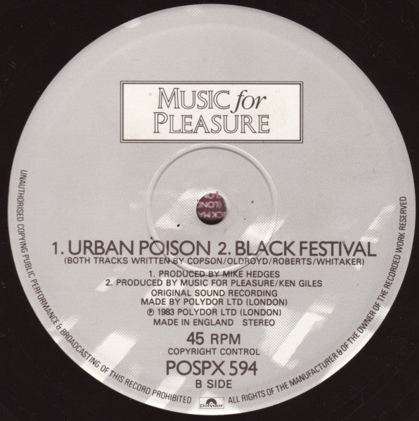 Music For Pleasure - Dark Crash (Vinyl, 12", Single, 45 RPM) Very Good Plus (VG+) / Very Good Plus (VG+)