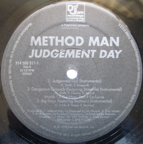 Method Man - Judgement Day (Vinyl, 12", 33 ⅓ RPM, Single, Stereo) Good Plus (G+) / Very Good (VG)