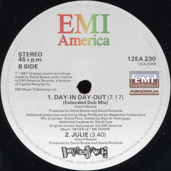 David Bowie - Day-In Day-Out (Extended Dance Mix) (Vinyl, 12", 45 RPM, Stereo) Good Plus (G+) / Very Good Plus (VG+)