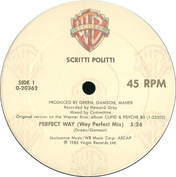 Scritti Politti - Perfect Way (Vinyl, 12", 45 RPM, Maxi-Single) Very Good Plus (VG+) / Very Good Plus (VG+)