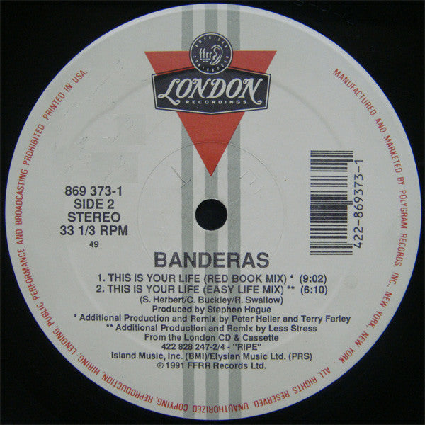 Banderas - This Is Your Life (Vinyl, 12", 33 ⅓ RPM) Good Plus (G+) / Good Plus (G+)