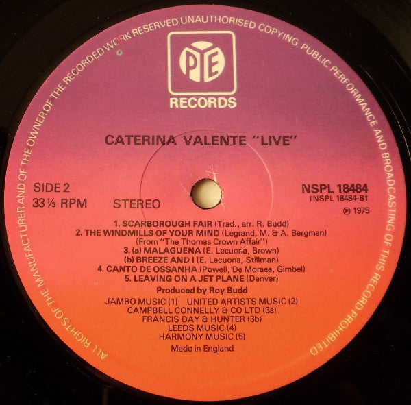 Caterina Valente - The Live Concert Album (Vinyl, LP, Album) Very Good (VG) / Very Good (VG)