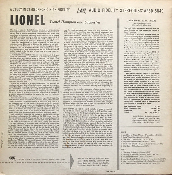 Lionel Hampton And His Orchestra - Lionel (Vinyl, LP, Album, Stereo) Very Good (VG) / Good Plus (G+)