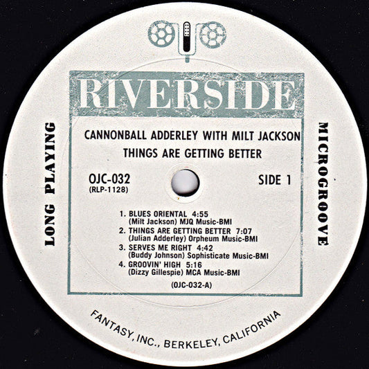 Cannonball Adderley - Things Are Getting Better (Vinyl, LP, Album, Reissue, Stereo) Very Good Plus (VG+) / Near Mint (NM or M-)