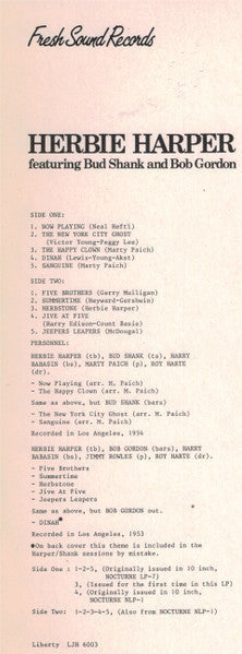 Herb Harper - Herbie Harper Featuring Bud Shank And Bob Gordon (Vinyl, LP, Album, Reissue) Very Good (VG) / Good (G)