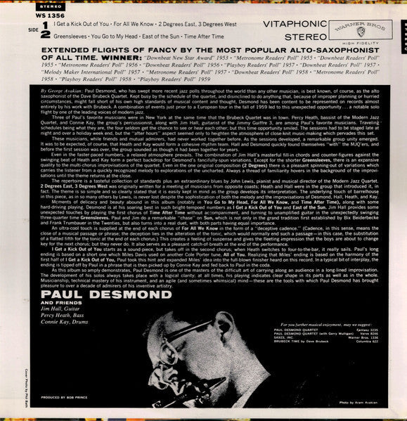 Paul Desmond - "First Place Again" Playboy (Vinyl, LP, Album, Stereo, Reissue) Near Mint (NM or M-) / Very Good (VG)