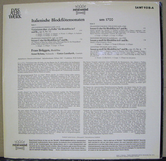 Arcangelo Corelli - Italienische Blockflötensonaten Um 1700 (Vinyl, LP, Album, Stereo) Very Good Plus (VG+) / Very Good Plus (VG+)