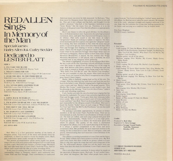 Red Allen (2) - In Memory Of The Man (Vinyl, LP, Album) Very Good (VG) / Very Good (VG)