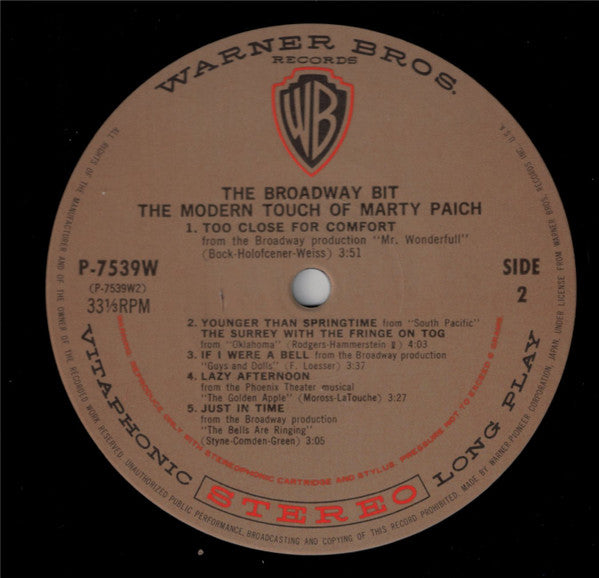 Marty Paich - The Modern Touch Of Marty Paich - The Broadway Bit (Vinyl, LP, Album, Reissue) Very Good Plus (VG+) / Very Good Plus (VG+)