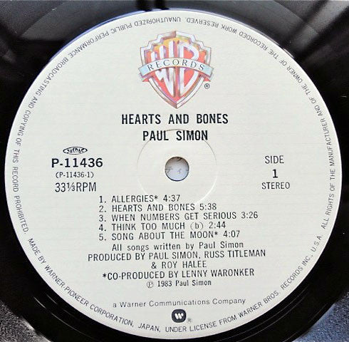 Paul Simon - Hearts And Bones (Vinyl, LP, Album)