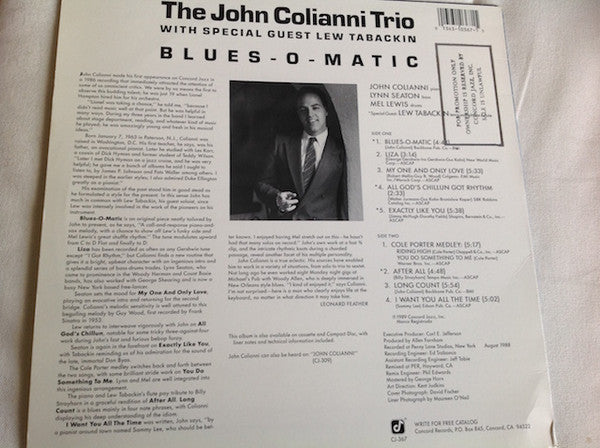 John Colianni Trio - Blues-O-Matic (Vinyl, LP, Album, Stereo) Very Good Plus (VG+) / Very Good (VG)