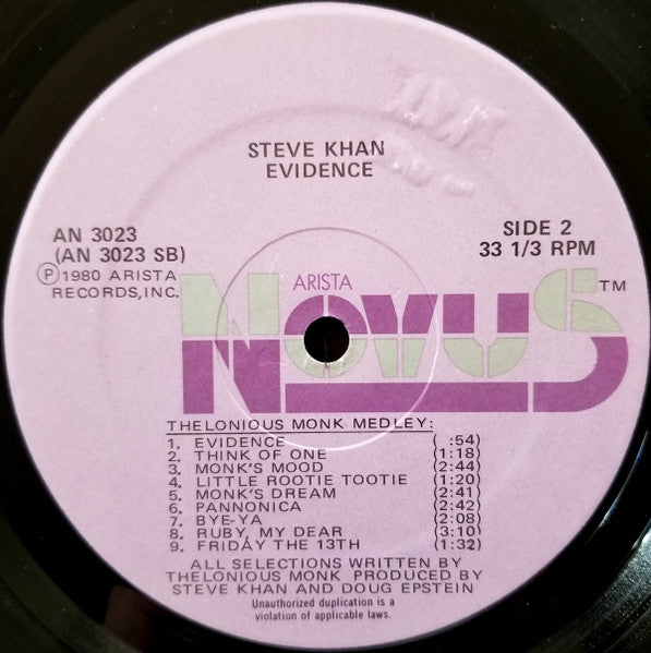 Steve Khan - Evidence (Vinyl, LP, Album) Very Good (VG) / Good (G)