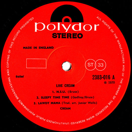 Cream (2) - Live Cream (Vinyl, LP, Album) Good Plus (G+) / Good Plus (G+)